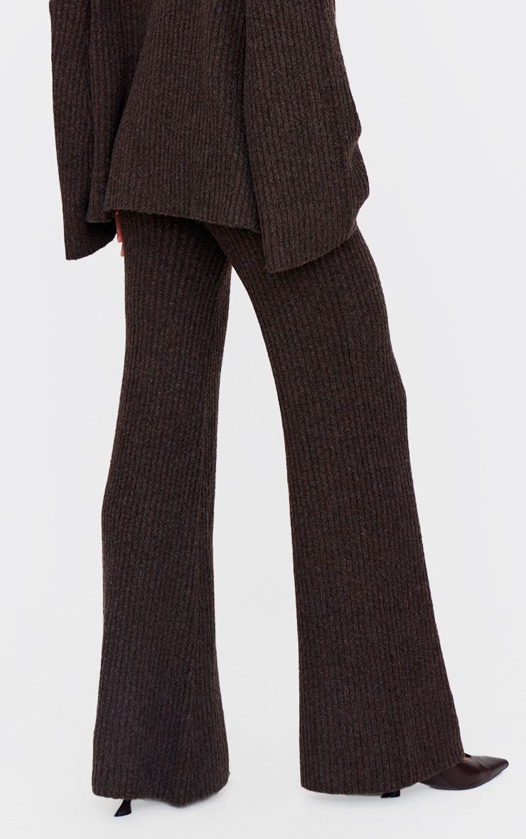 Tall Chocolate Luxe Rib Knit Wide Leg Trousers image 3