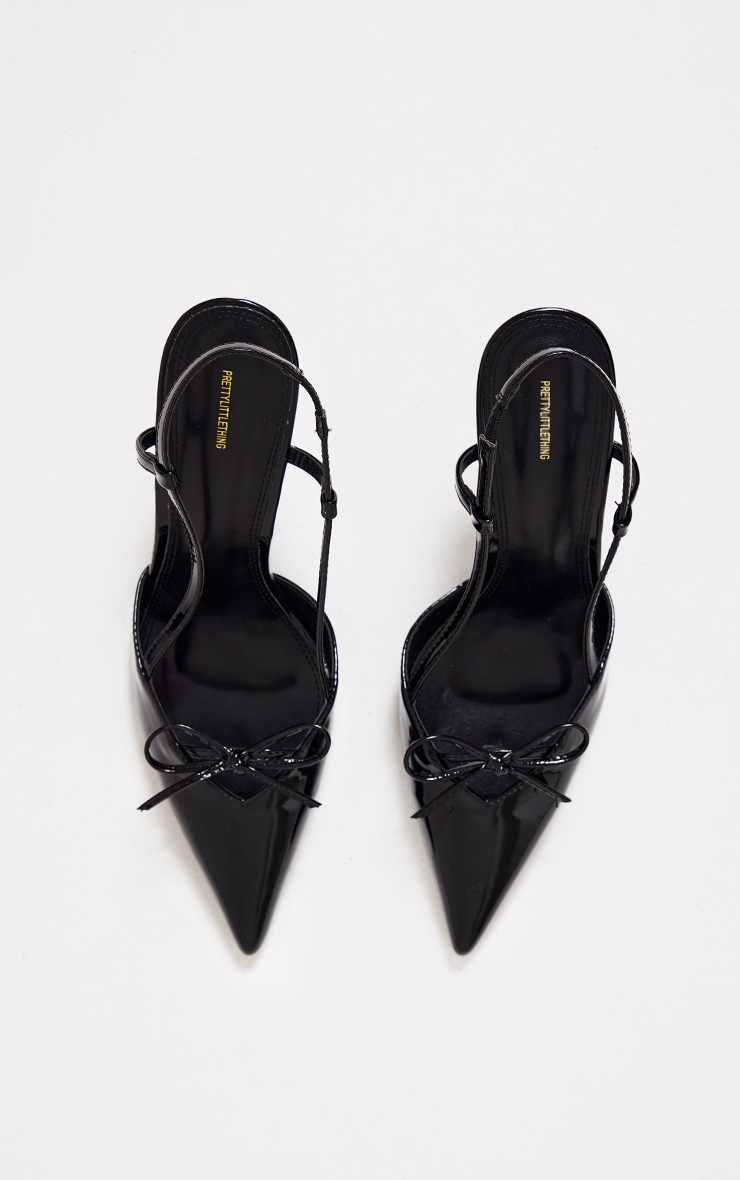 Black PU Patent Point Toe Bow Detail Mid Heel Courts image 2