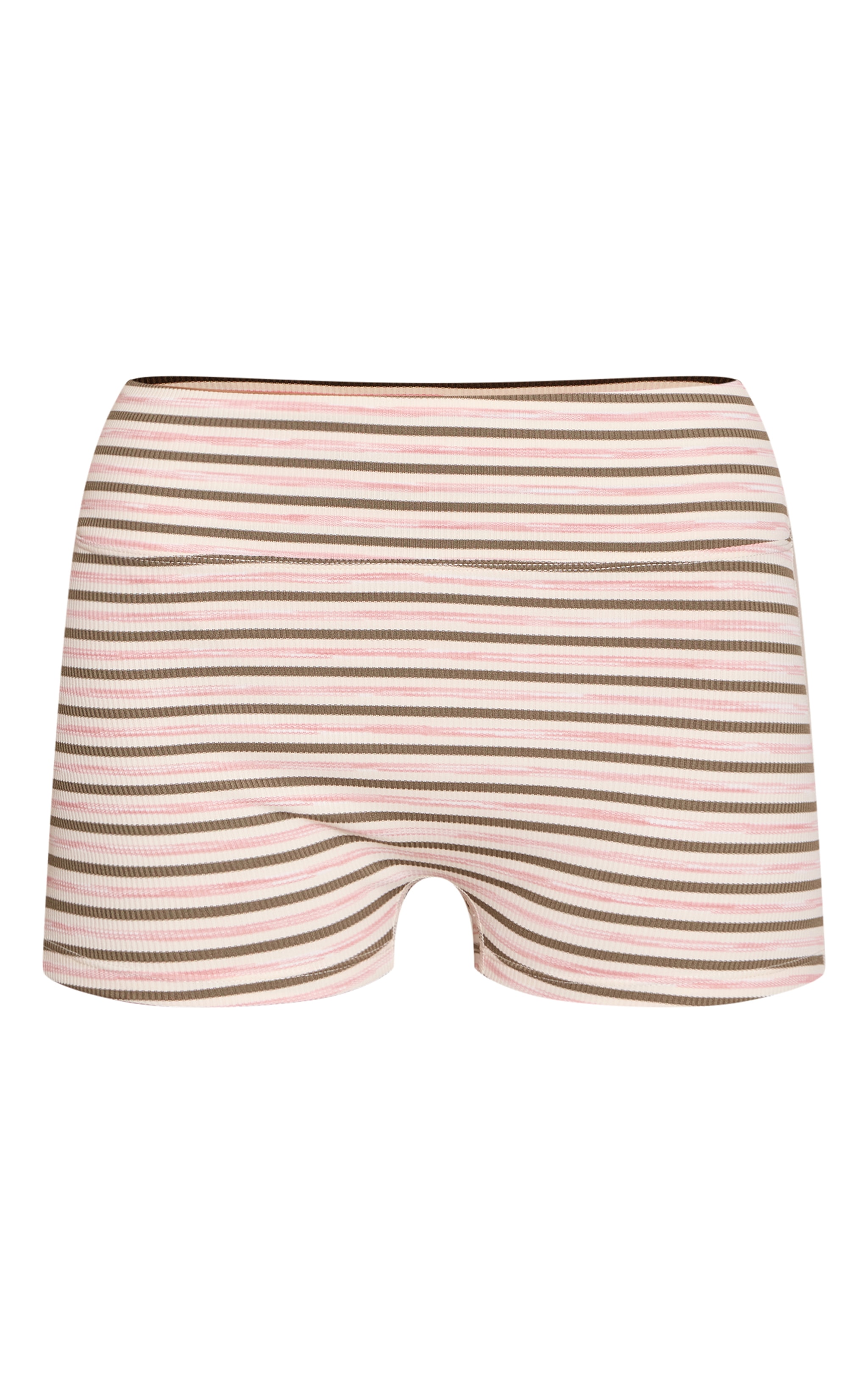 Khaki Soft Rib Striped Hot Pants image 6