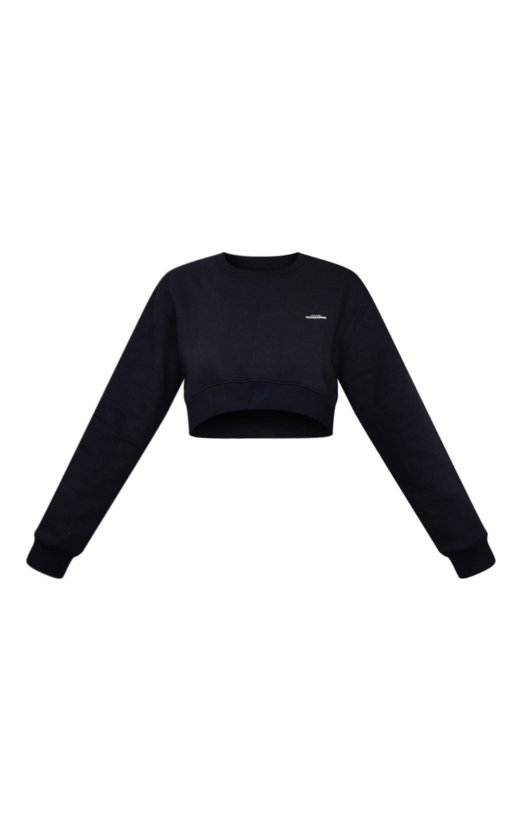 PRETTYLITTLETHING Black Crop Rib Hem Washed Sweatshirt image 5