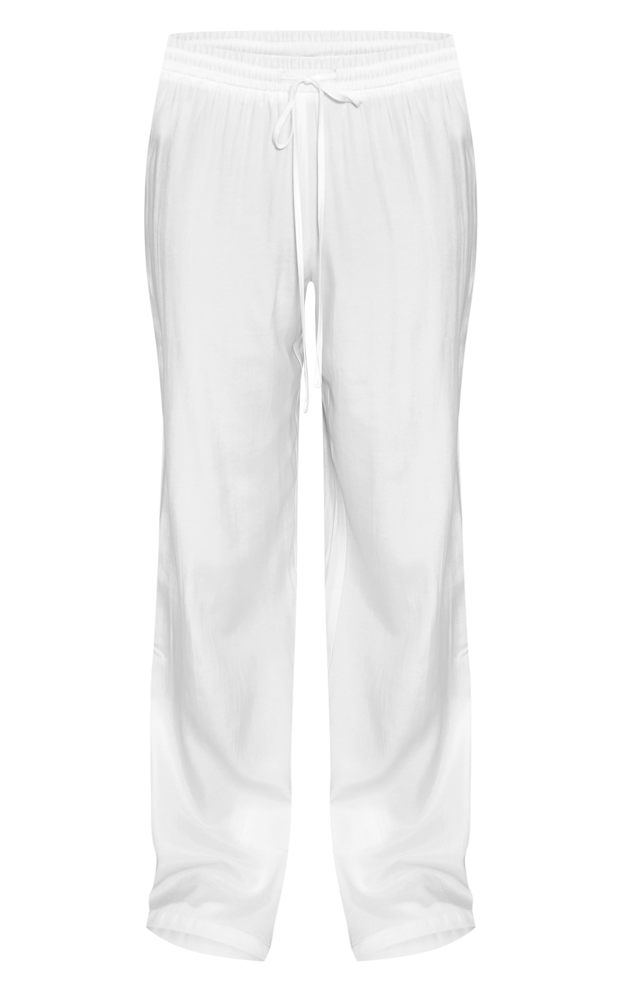 White Chiffon Drawstring Cargo Wide Leg Pants image 5