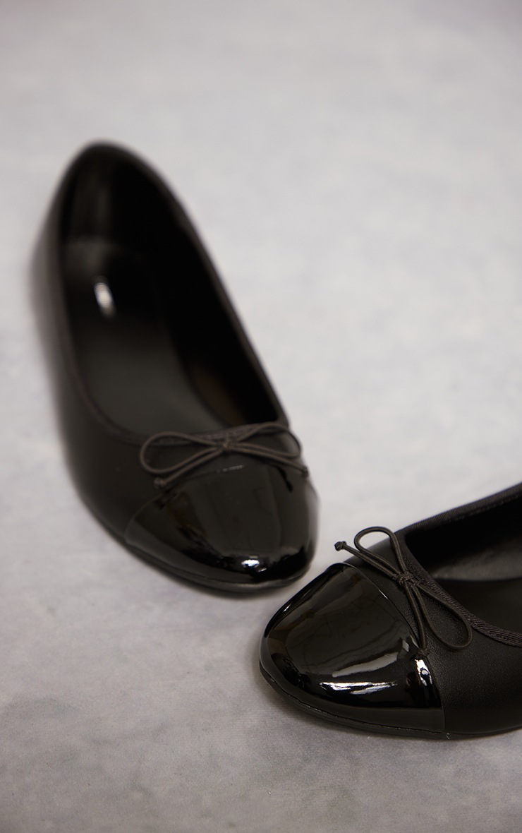 Black Bow Patent Toe Ballet Pumps Footwear PrettyLittleThing AUS