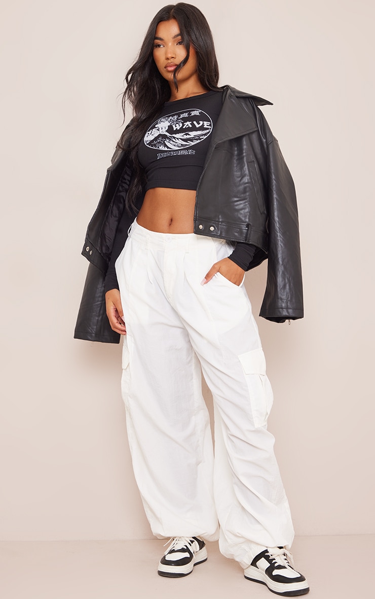 Black New Wave Long Sleeve Crop Top image 3