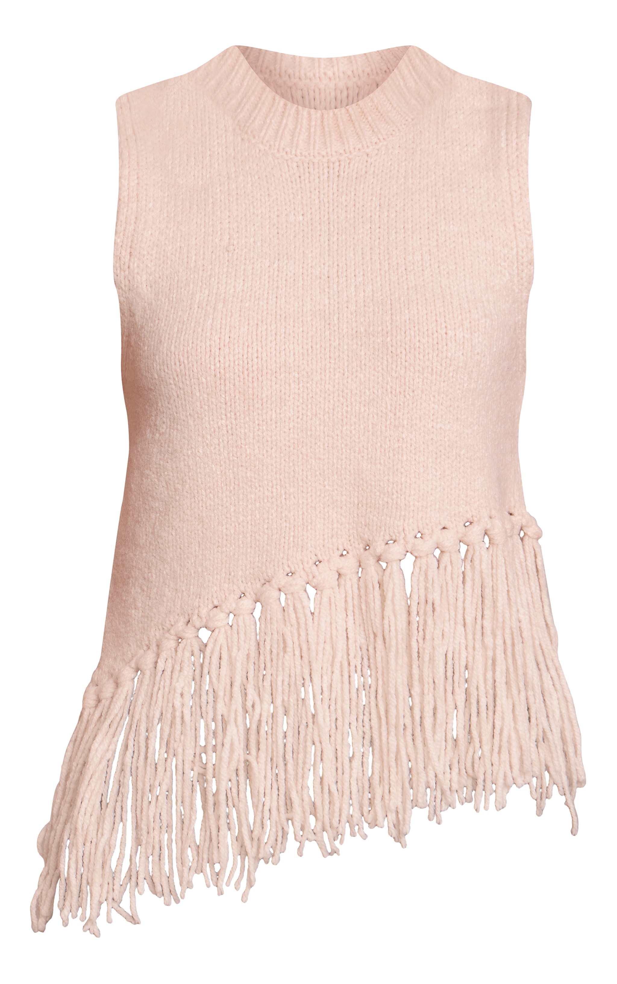 Pull en maille tricot crème sans manches à franges image 5