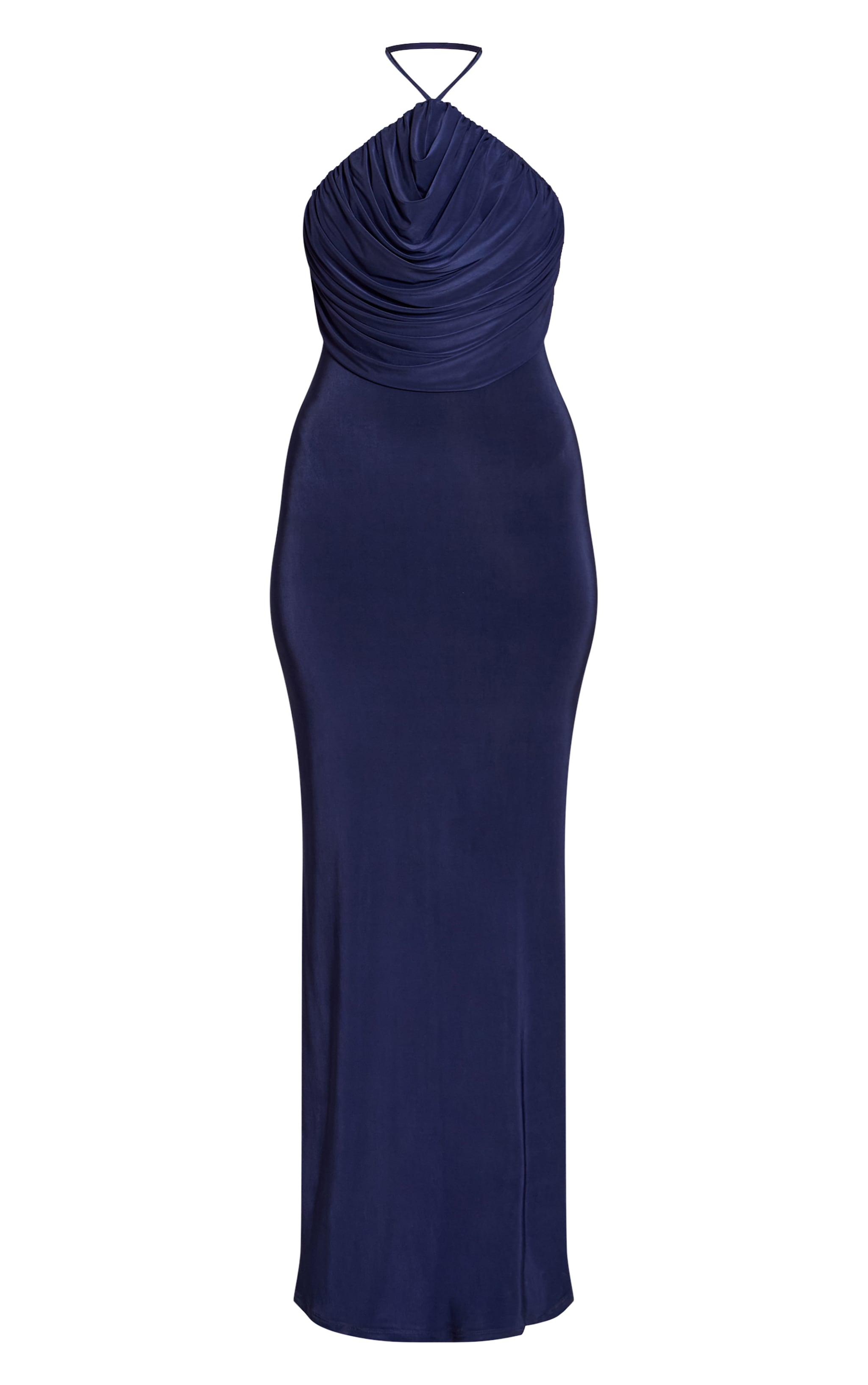 Robe longue moulante bleu marine drapée à dos nu image 5