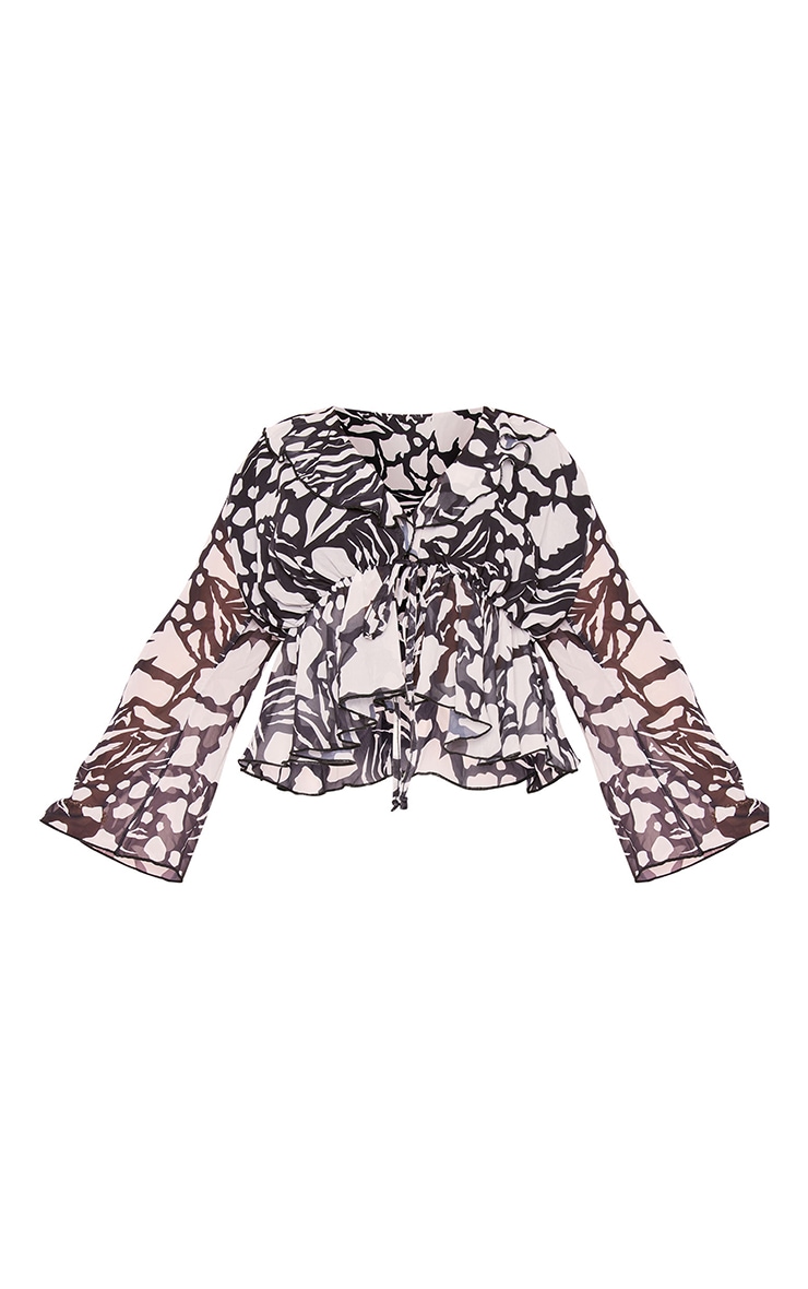 Plus Multi Print Ruffle Ruched Waist Blouse image 5