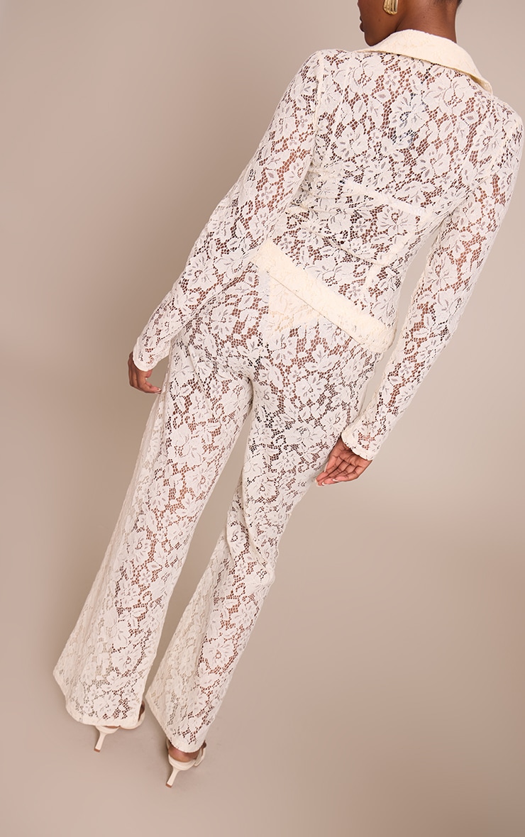 Cream Lace High Waisted Straight Leg Pants image 3
