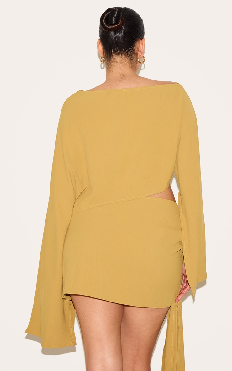 Plus Deep Mustard Floaty Woven Slash Neck Long Sleeve Top image 2