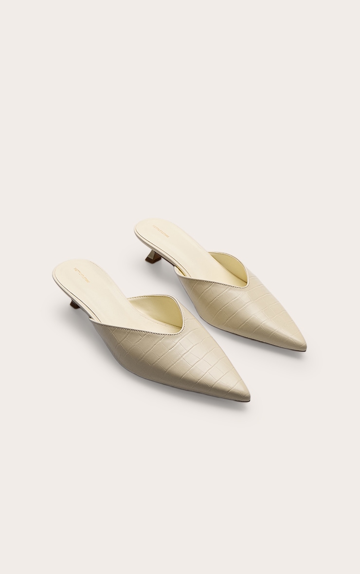Butter Yellow Croc Point Toe Low Heel Mules image 3