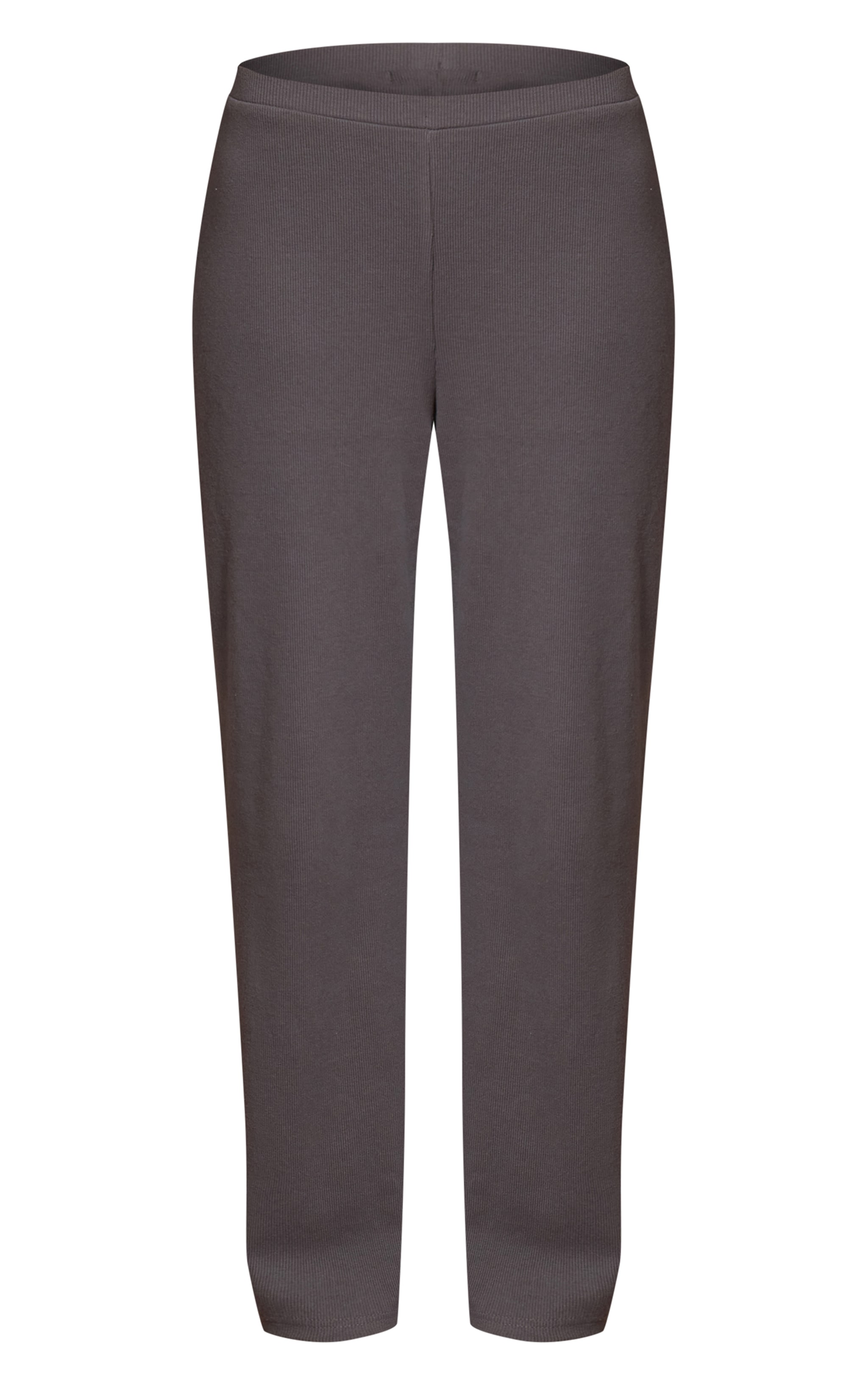 Charcoal Grey Brushed Rib Wide Leg Trouser image 5