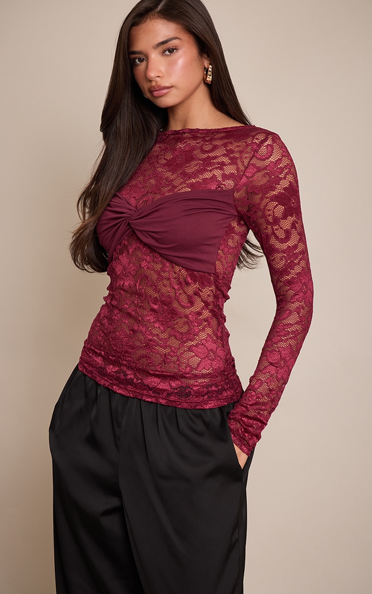 Plum Bust Detail Lace Long Top