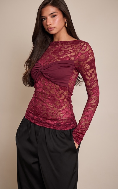 Plum Bust Detail Lace Long Top