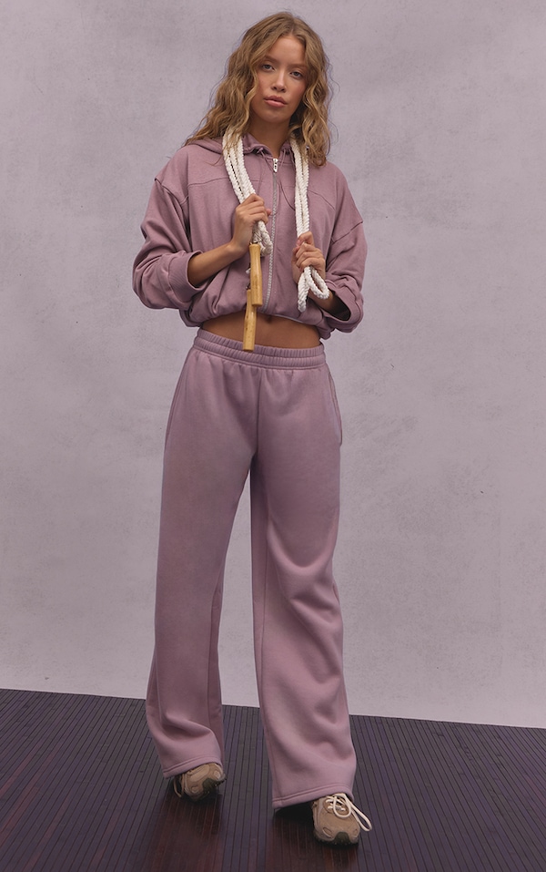 Mauve Cotton Fleece Straight Leg Sweatpants
