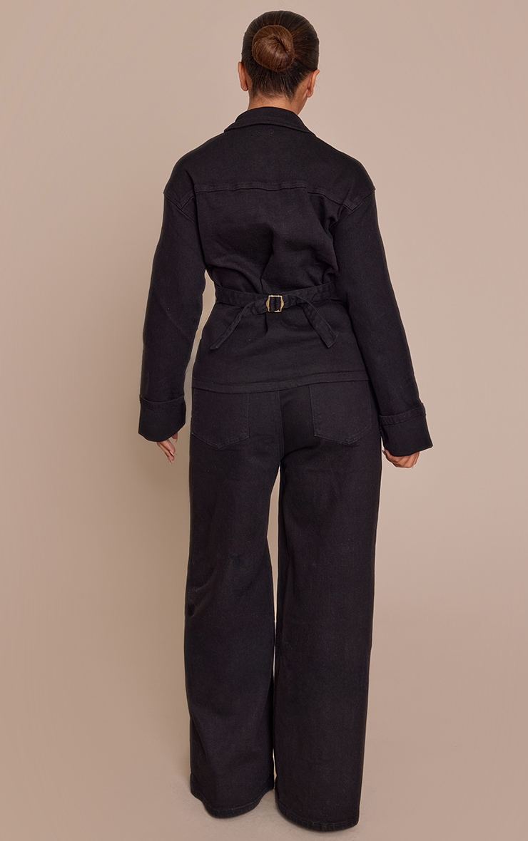 Shape black Stretch Denim High waisted Adjustable Button Wide Leg Jeans image 3