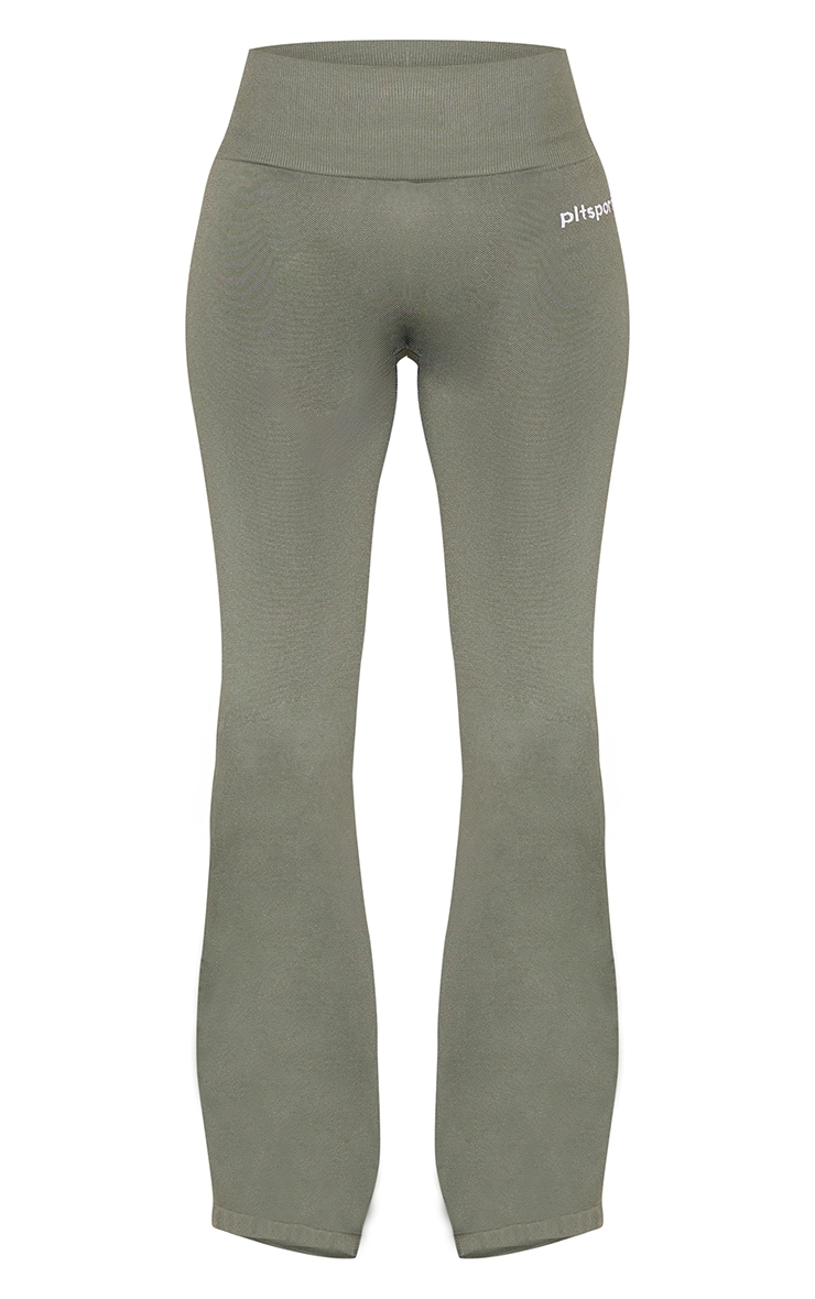 PLT SPORT Olive Seamless Ribbed Detail High Waist Yoga Flares image 5