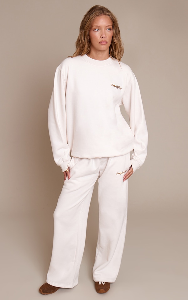 Prettylittlething Cream Cotton Fleece Straight Leg Sweatpants