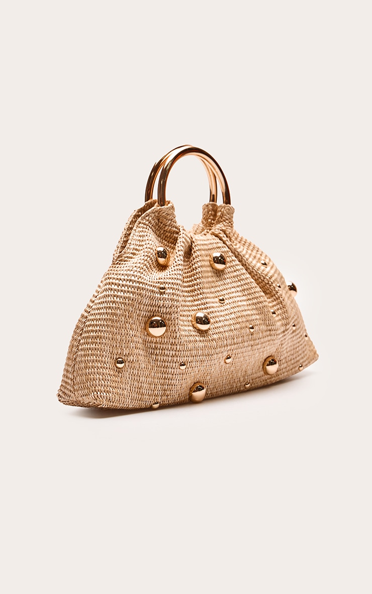 Natural Raffia Gold Studded Tote image 3