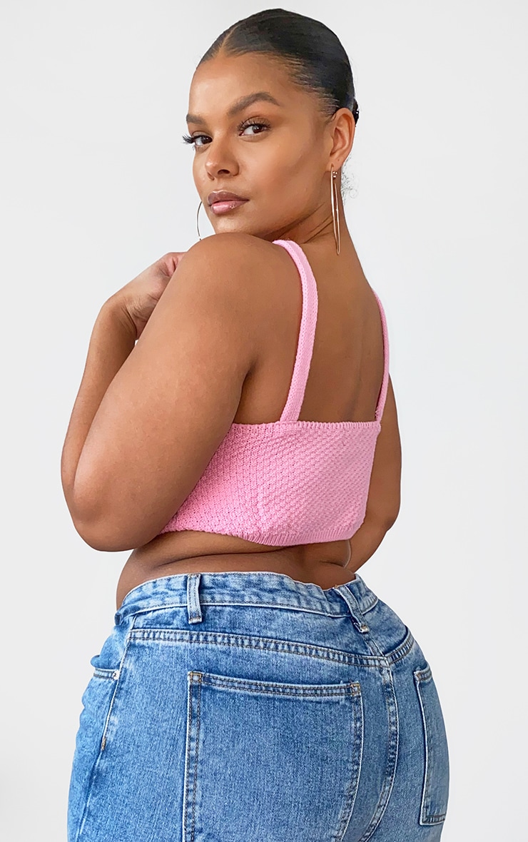 Plus Crop top en tricot rose à ourlet élastique image 2