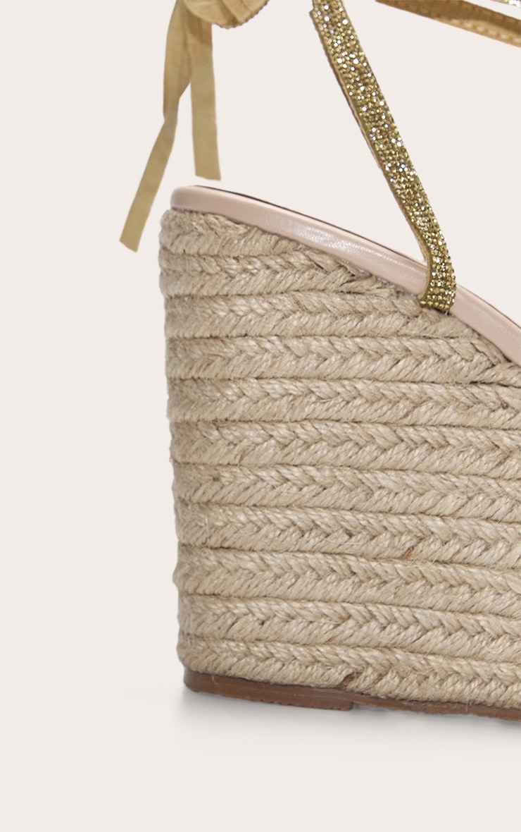 Gold Pu Round Toe Diamante Strappy Heeled Wedges image 4