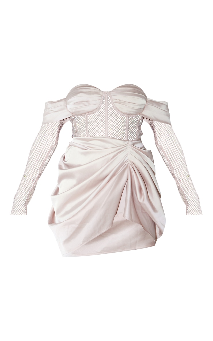 Short Nude Satin Lace Embroidery Corset Dress