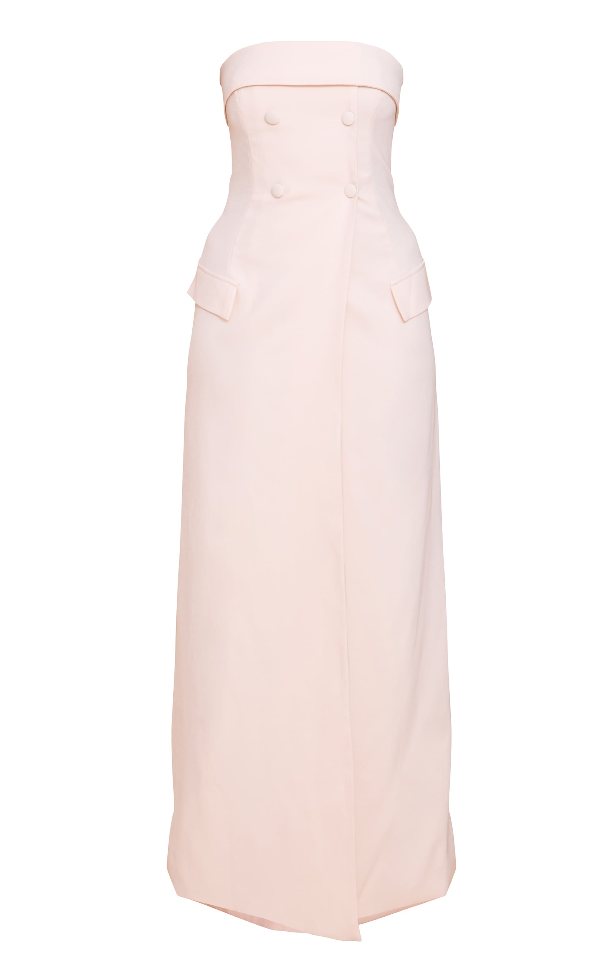 Butter Cream Tailored Woven Button Split Detail Bandeau Maxi Dress image 5