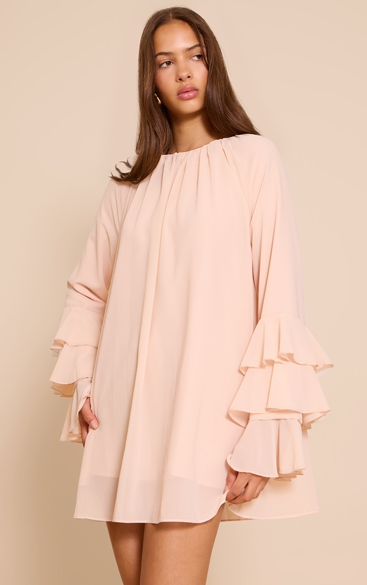 Blush Chiffon Frill Sleeve Detail Shift Dress image 3