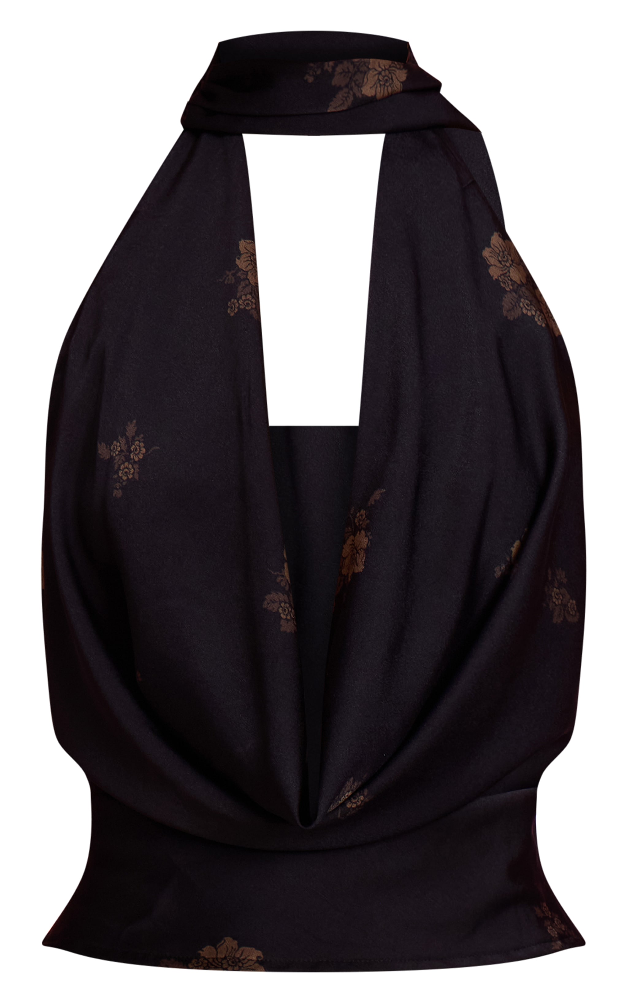 Navy Ditsy Floral Satin Extreme Cowl Top image 5