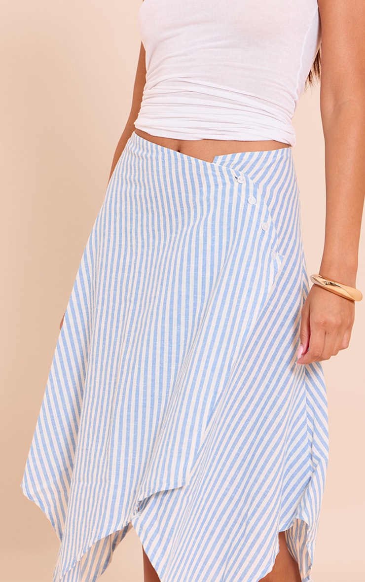 Blue Stripe Split Hem Hanky Hem Midi Skirt image 4