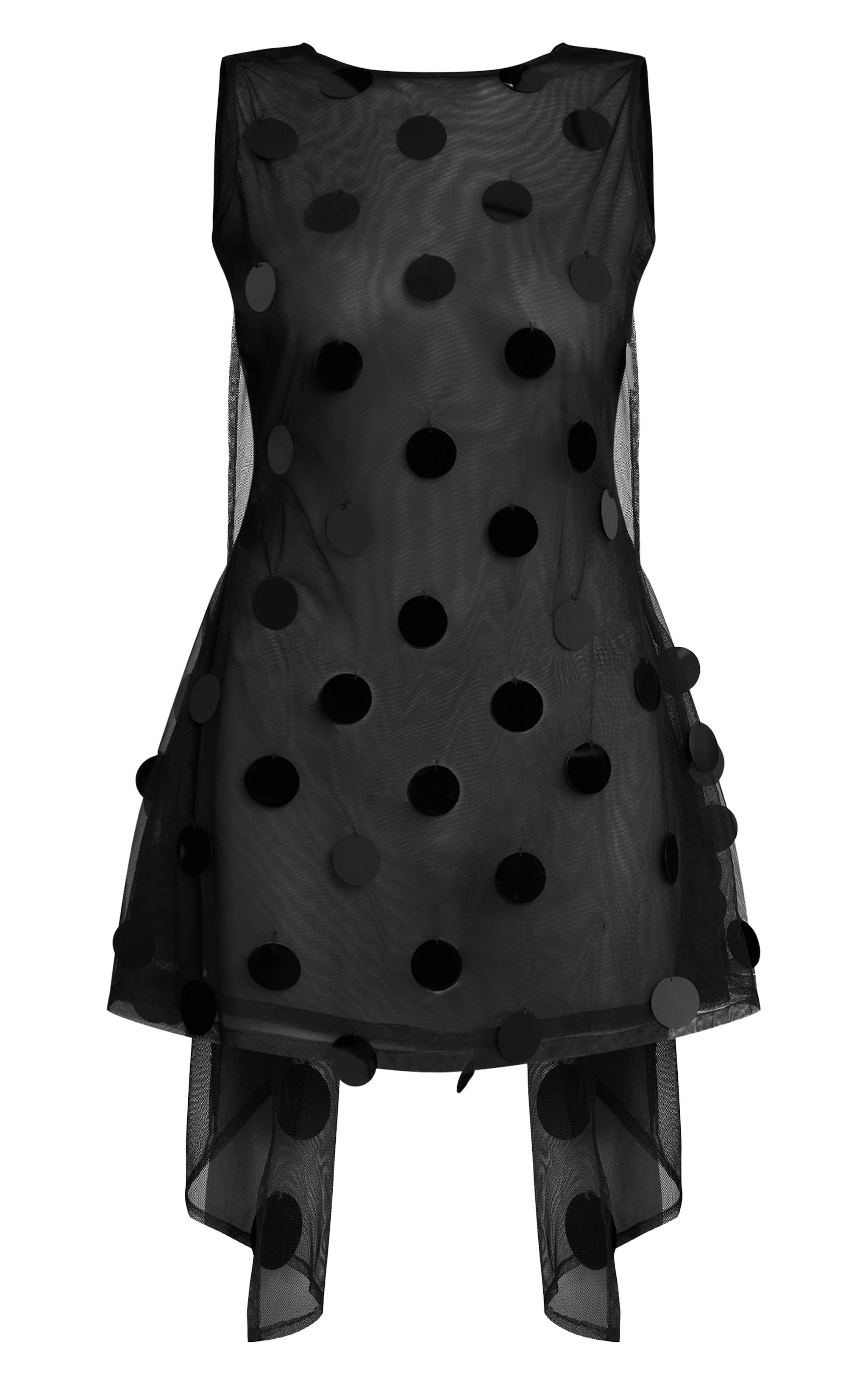 Premium Black Sheer Disc Sequin Drape Detail Mini Dress image 5