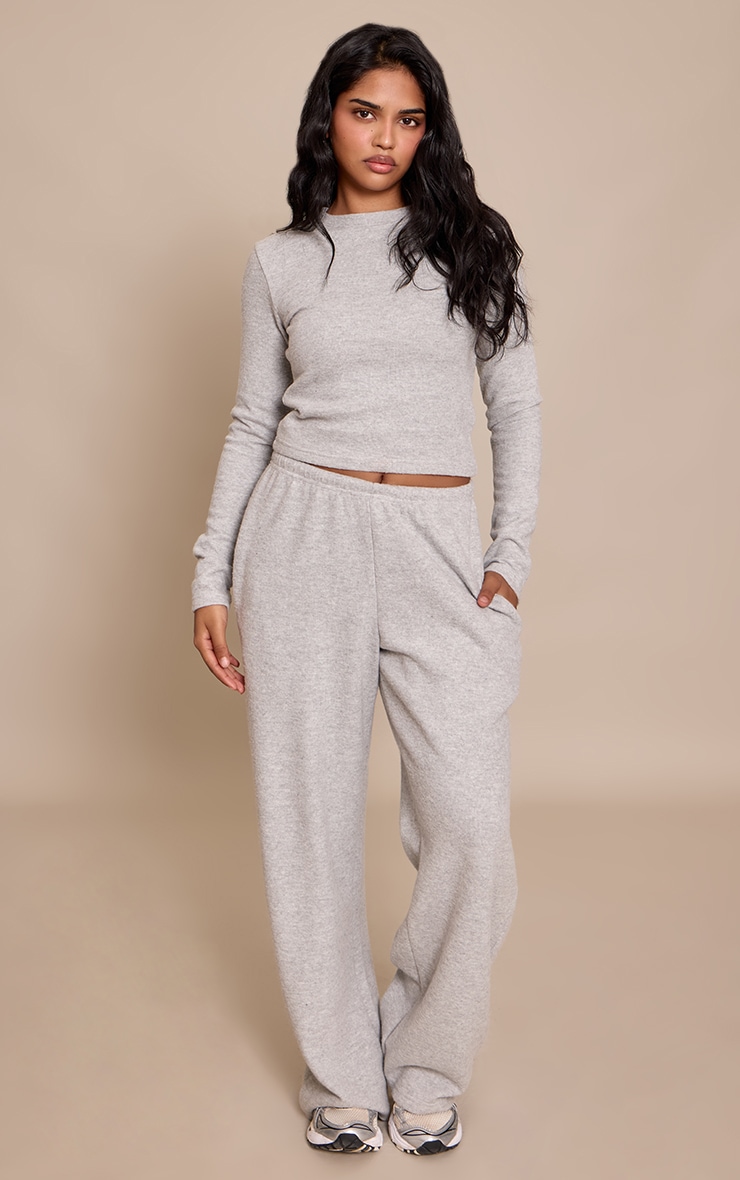 Petite Grey Marl Super Soft Low Rise Drawstring Pants image 2