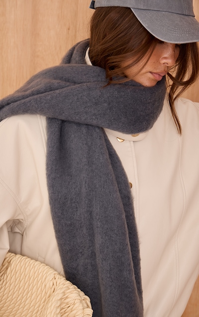 Charcoal Brushed Knit Tassel Scarf