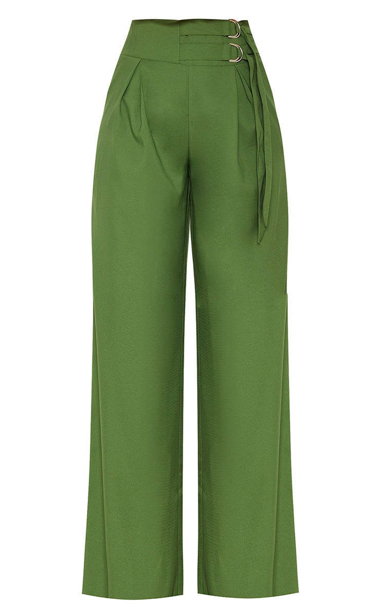 Khaki D Ring Buckle Wide Leg Pants image 3