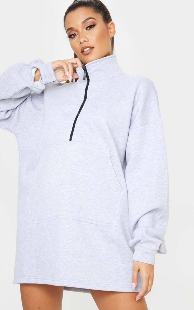 Grey Zip Front Funnel Neck Jumper Dress PrettyLittleThing AUS