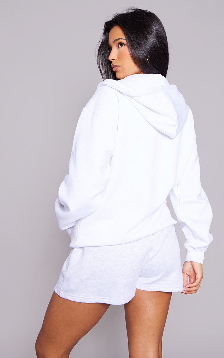 White Oversized Zip Up Plain Front Hoodie image 2