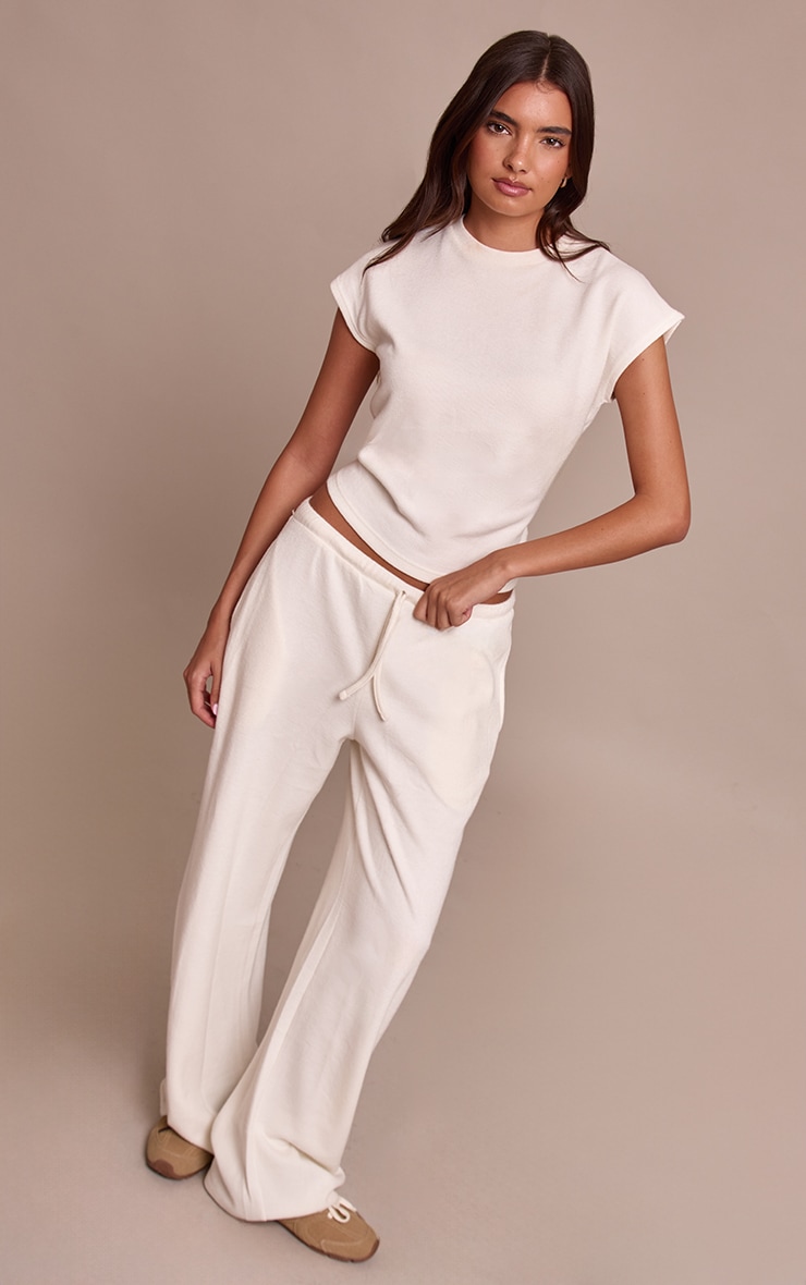 Cream Rib Knit Short Sleeve Top image 3