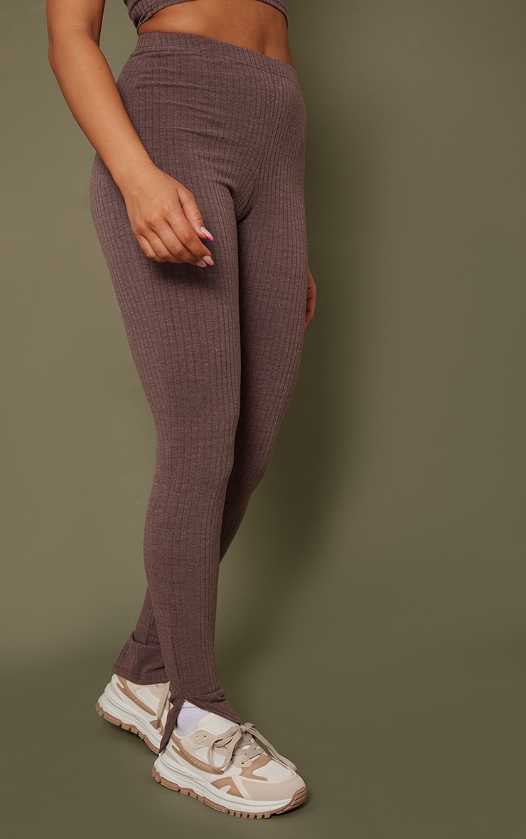 Brown Wide Rib High Waisted Leggings image 2