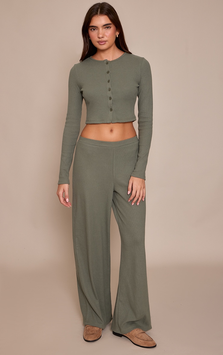 Sea Green Brushed Rib Button Cardigan image 3