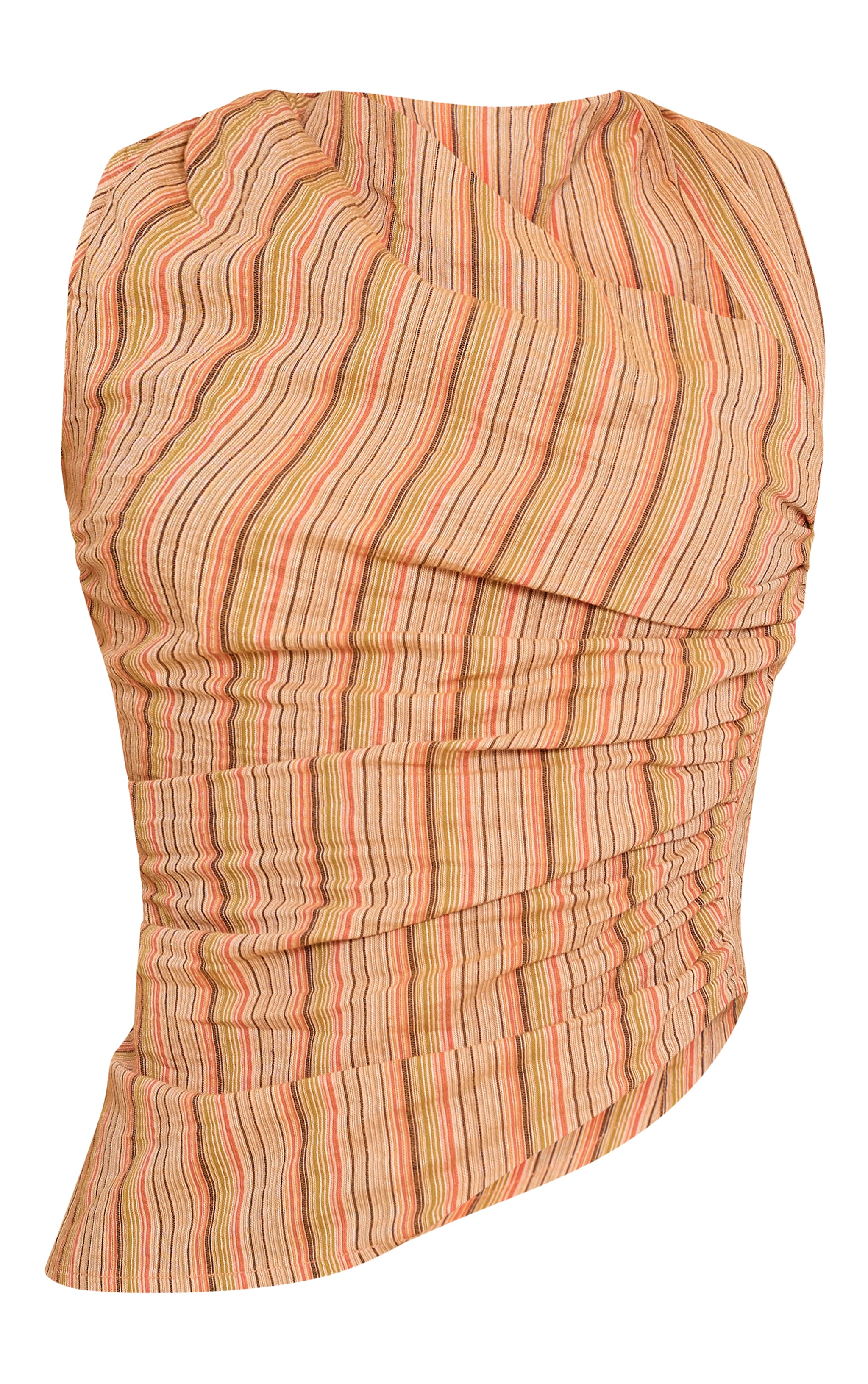 Orange Linen Look Striped Asymmetric Top image 5