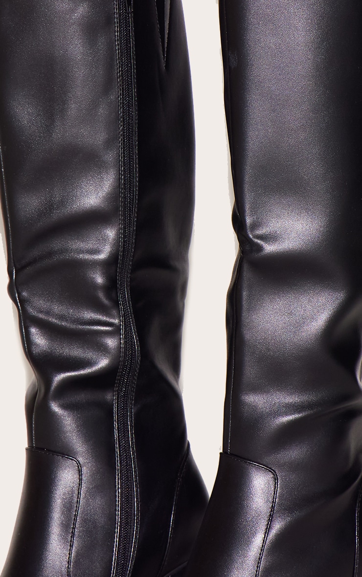 Black Pu Square Toe Block Heel Knee High Boots image 4