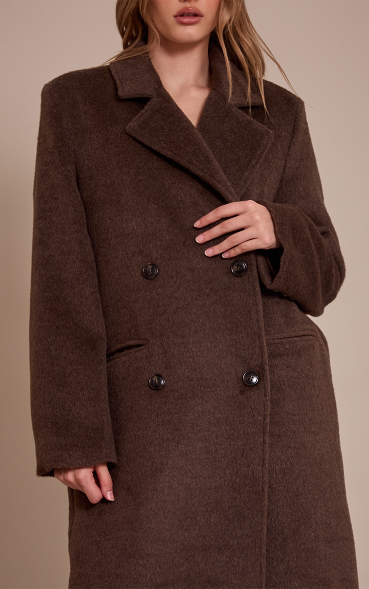Chocolate Structured Double Breasted Wool Look Maxi Coat image 4