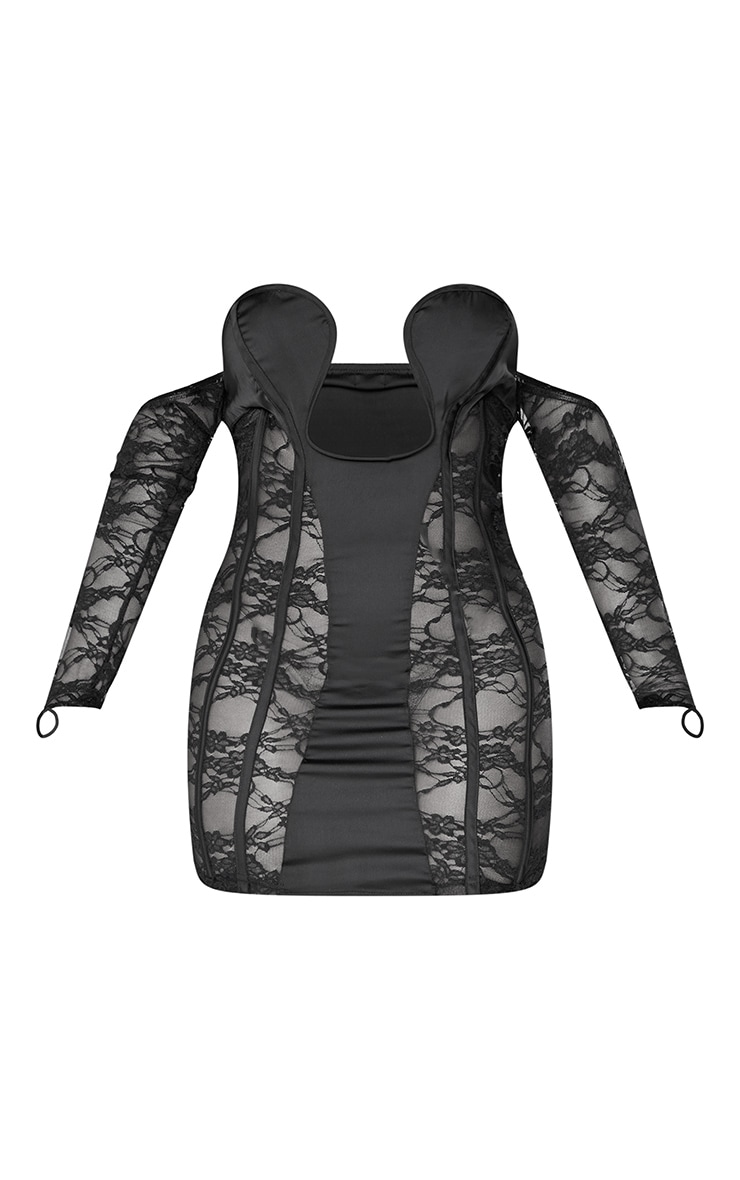 Shape Black Satin Lace Insert Panel Bodycon Dress | Shape | PLT KSA