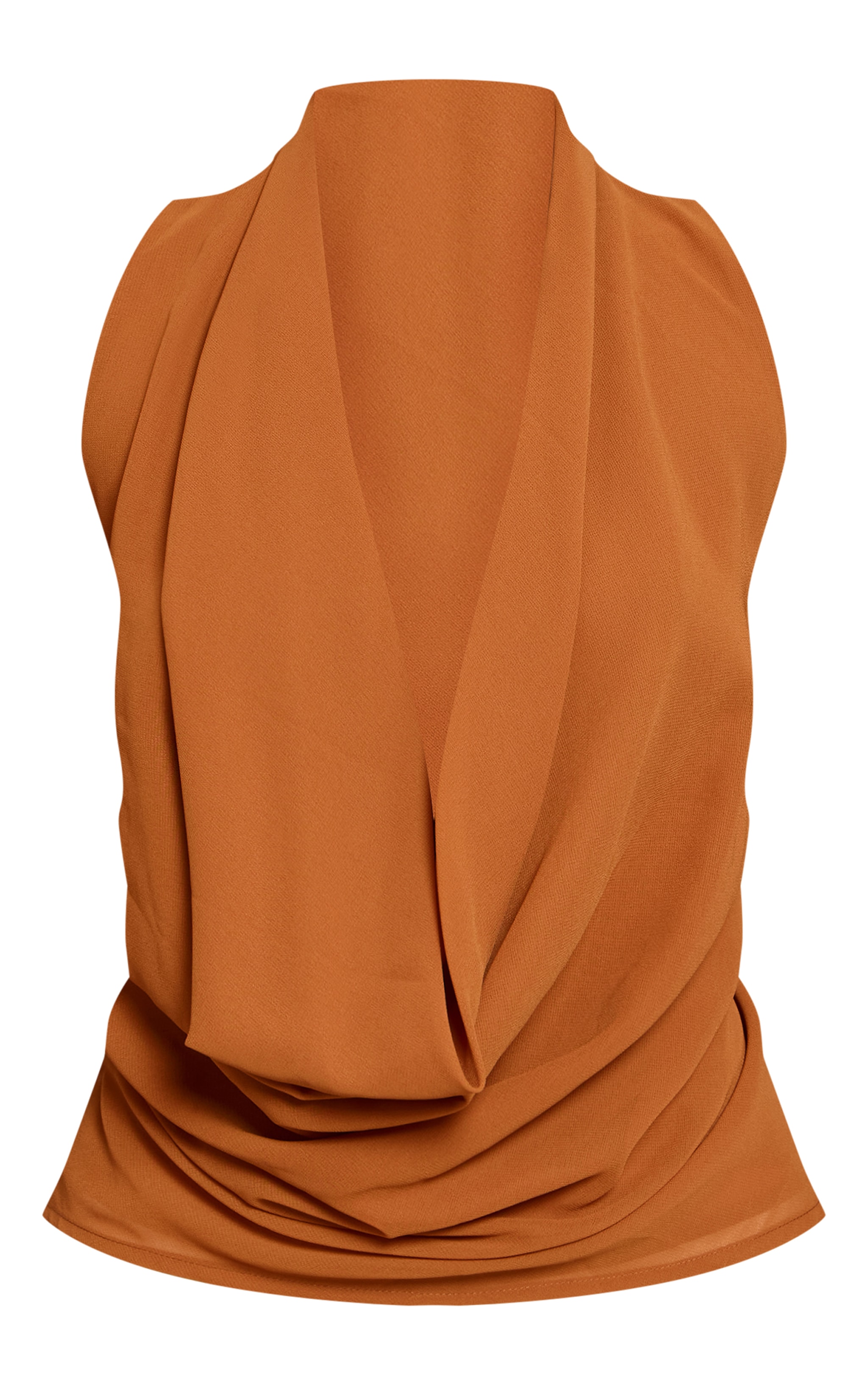 Tan Chiffon Extreme Cowl Neck Detail Long Top image 5