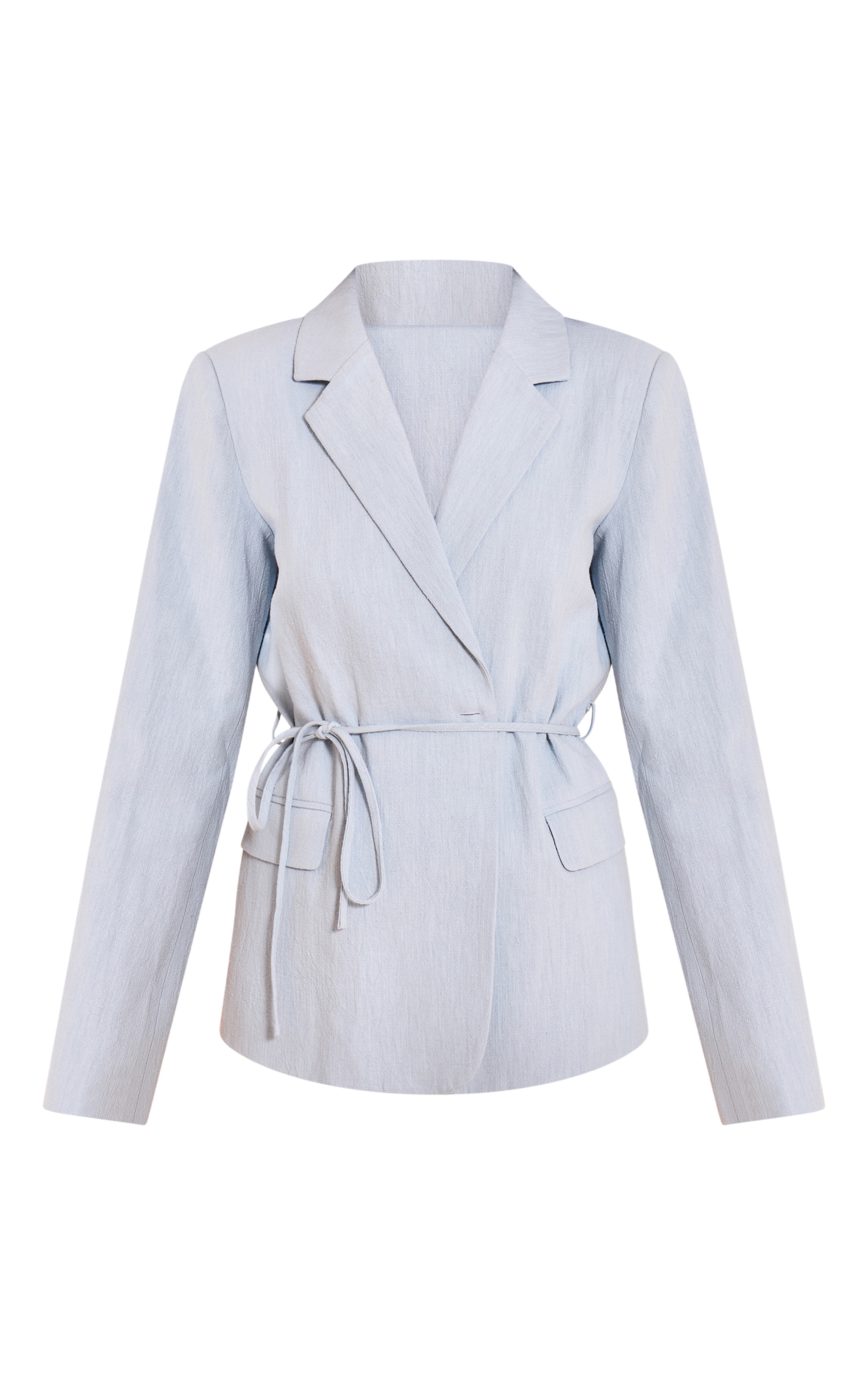 Light Blue Tie Waist Linen Look Blazer image 5