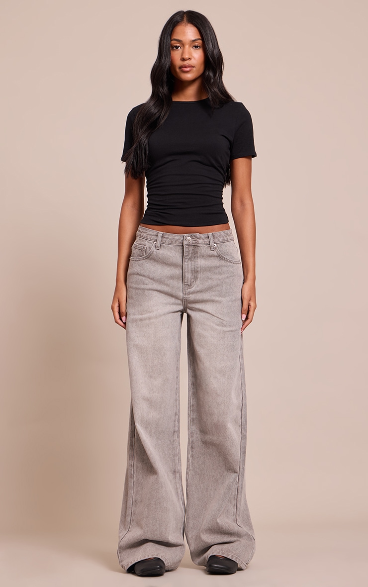 Tall Black Cotton Crew Neck Longline Short Sleeve T-shirt image 3