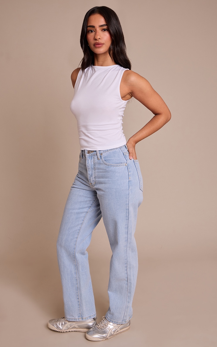 PRETTYLITTLETHING Petite Light Blue High Waist Straight Leg Jeans image 2