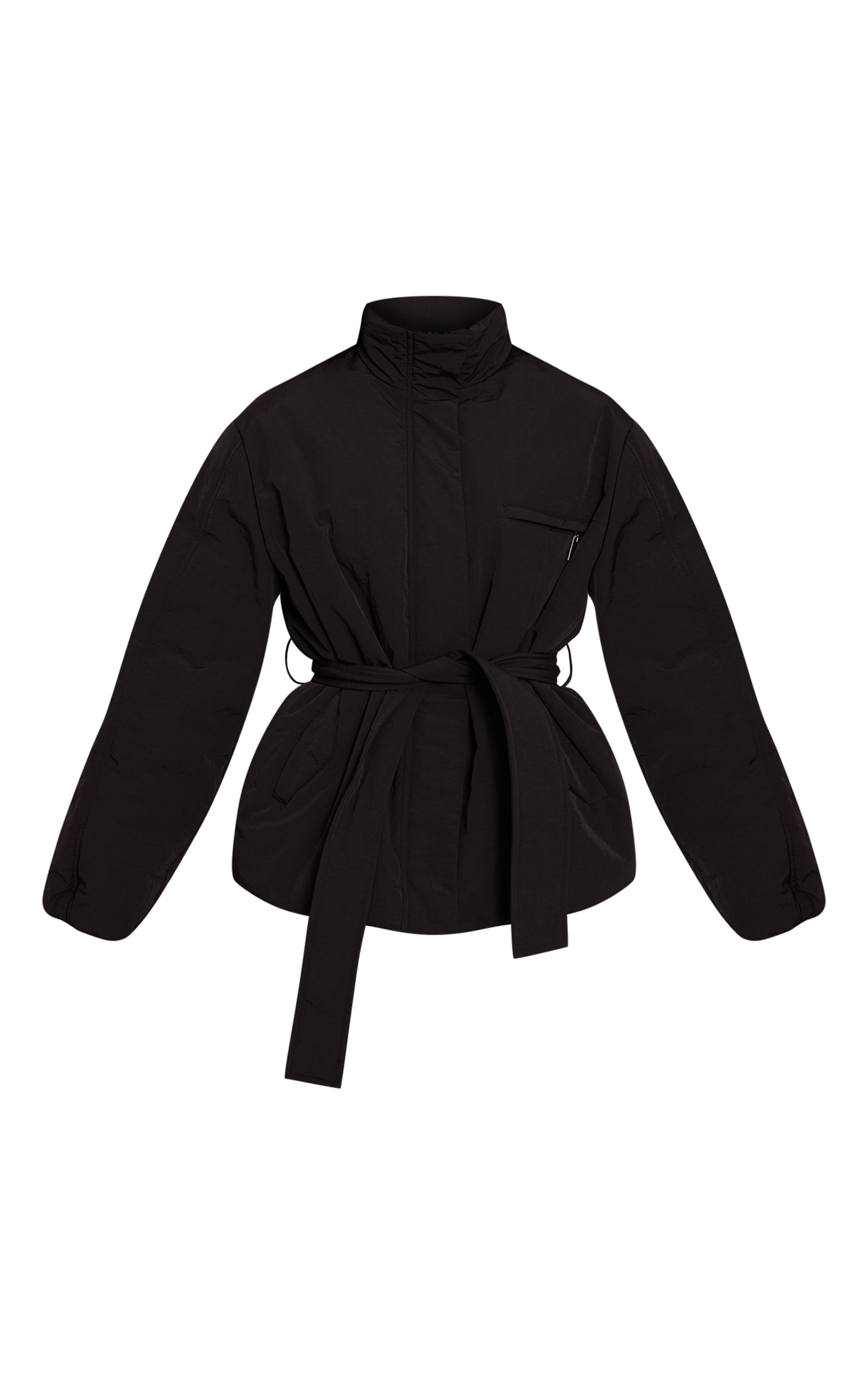 Black Tie Waist Quilted Coat image 5