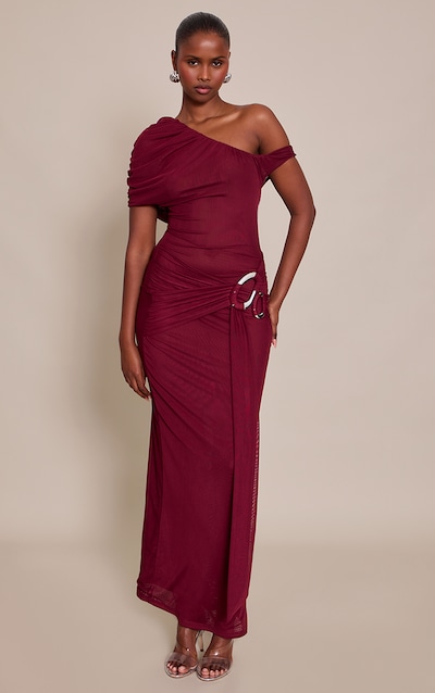 Plum Chiffon Trim Detail Drape Maxi Dress
