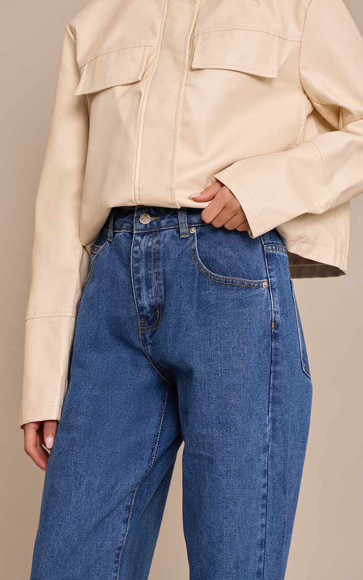 Mid Blue Wash Dipped Back Style Boyfriend Jeans image 4