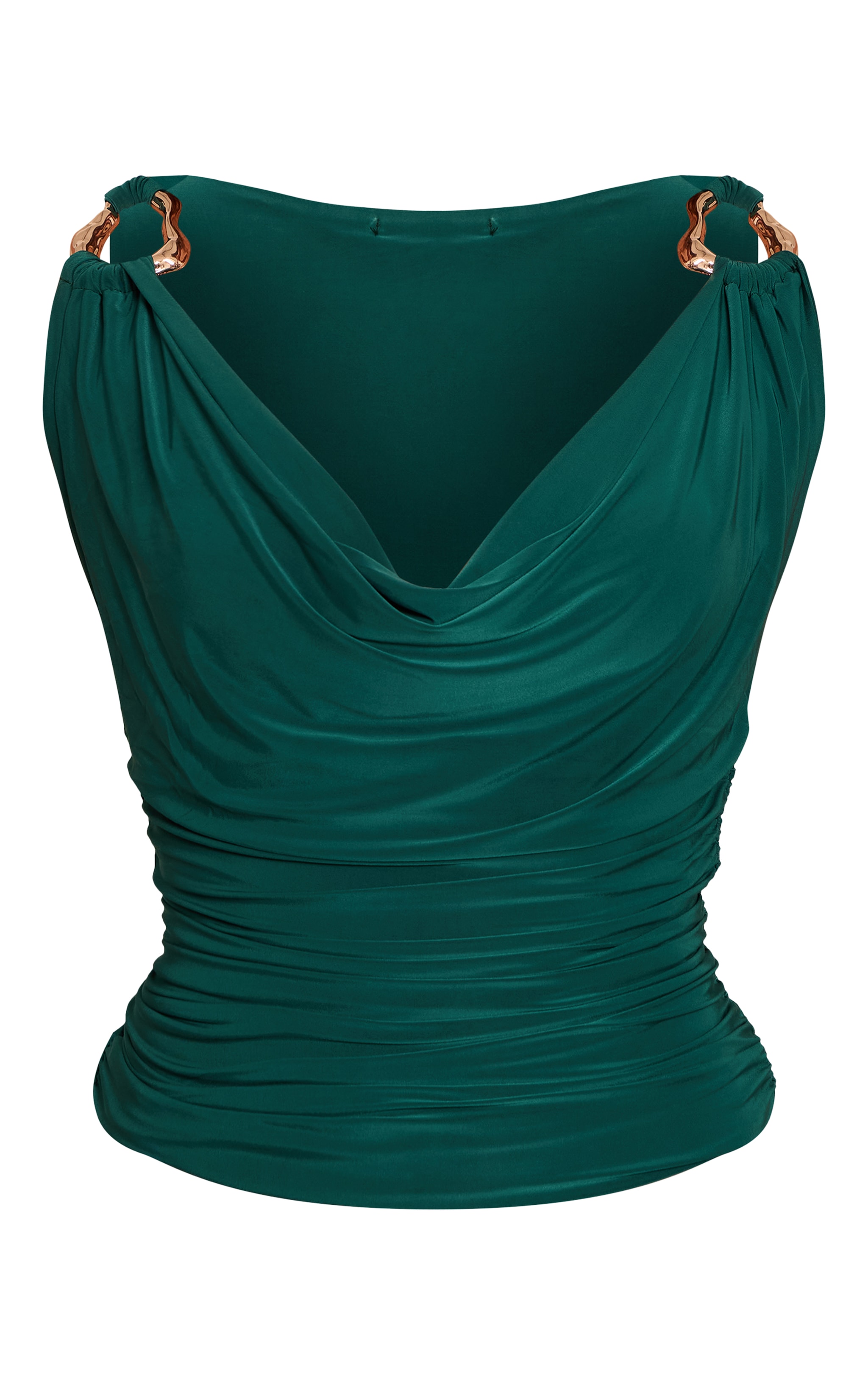 Top moulant doublé vert émeraude à empiècements dorés image 5