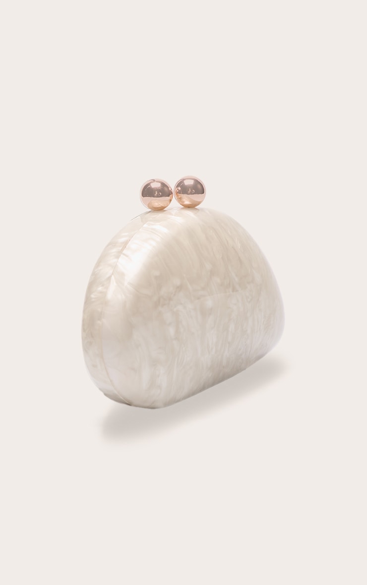 Cream Pearl Metallic Pebble Hard Clutch Bag image 3